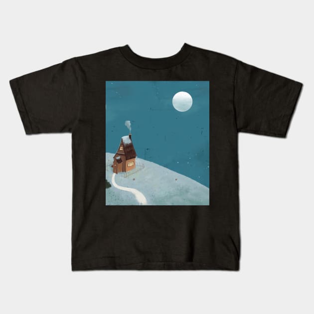 Little house under moonlight Kids T-Shirt by SkyisBright